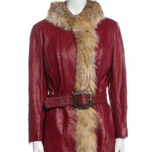 Strong and Fischer ltd. Fur collar, red leather coat